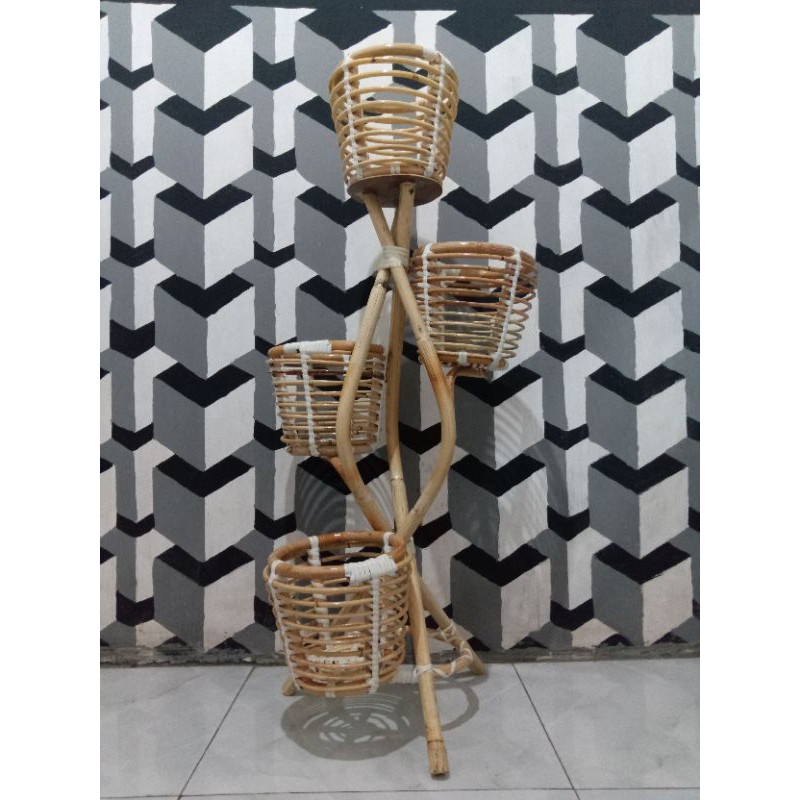 STANDING POT ROTAN SUSUN ISI 4 ( POT ULIR ) FREE VERNIS