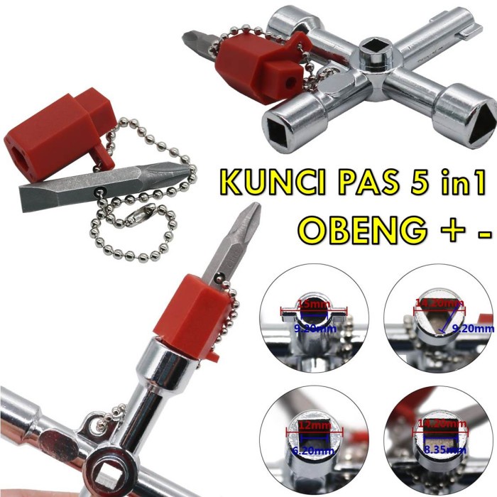 Kunci Pas Multifungsi 5 in 1 dengan Obeng Ples Mines Alat Repair Tool Perkakas Rumah Serbaguna Obeng
