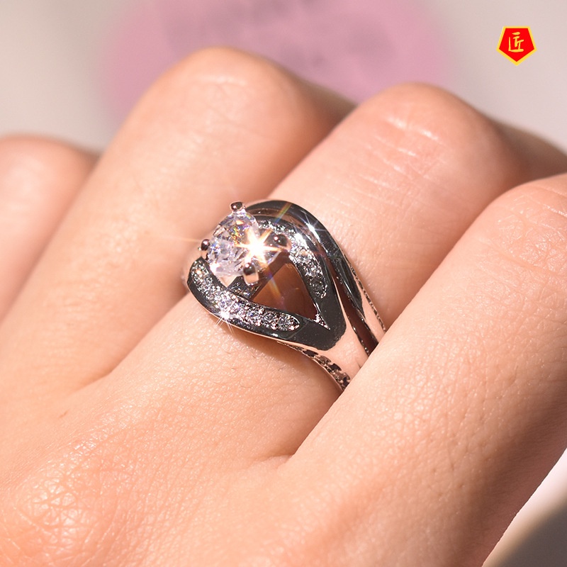 [Ready Stock]Creative Personality Inlaid Heart-Shaped Diamond Ring Set