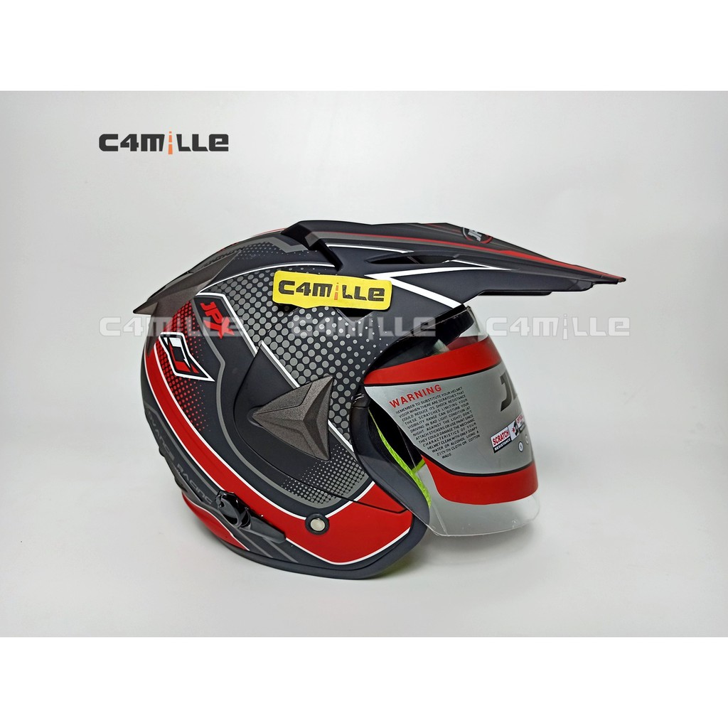 HELM JPX SUPERMOTO ADVANCE RACING BLACK DOFF RED DOUBLE VISOR HALF FACE TRAIL
