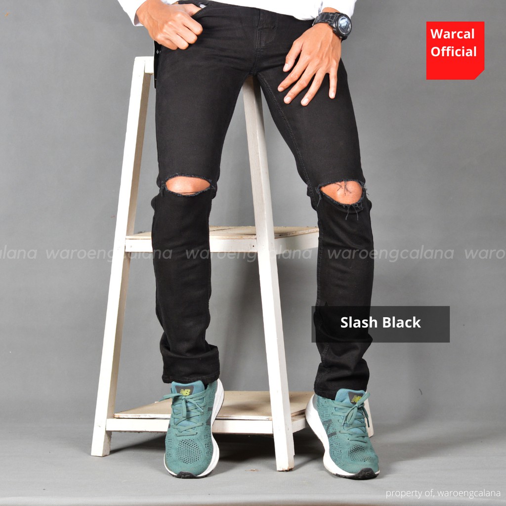 Celana Panjang Jeans Sobek Slash Black