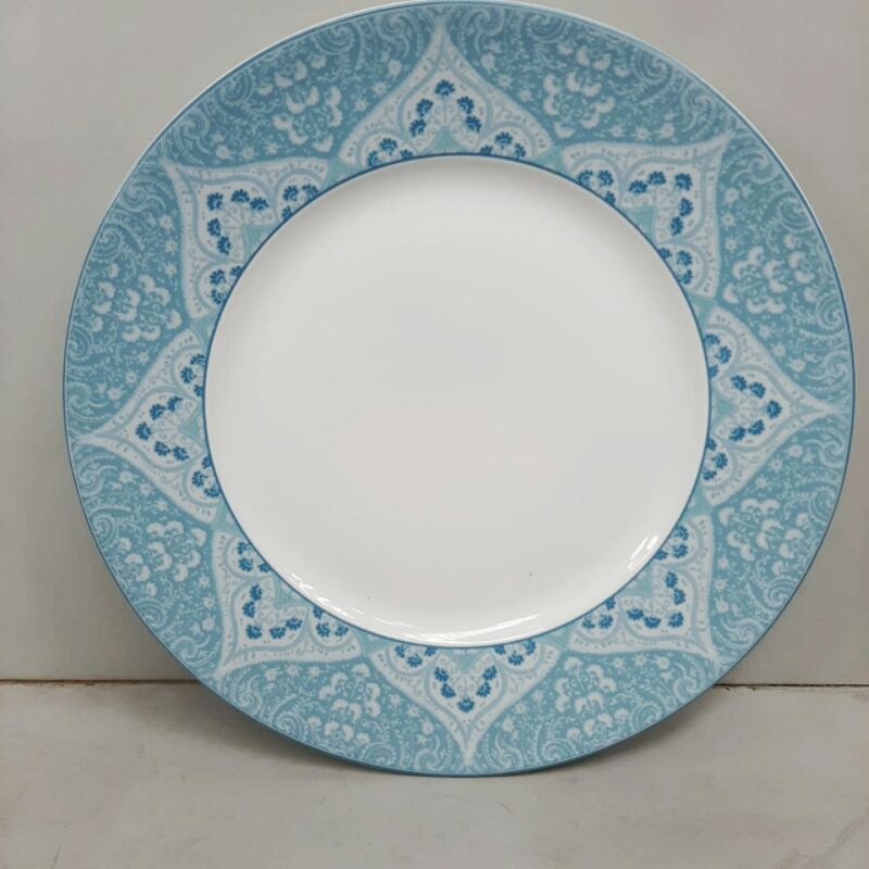 DINNER PLATE PIRING KERAMIK HIAS SANGO CANTIK MOTIF VINTAGE BUNGA BATIK BLUE BIRU MUDA PASTEL