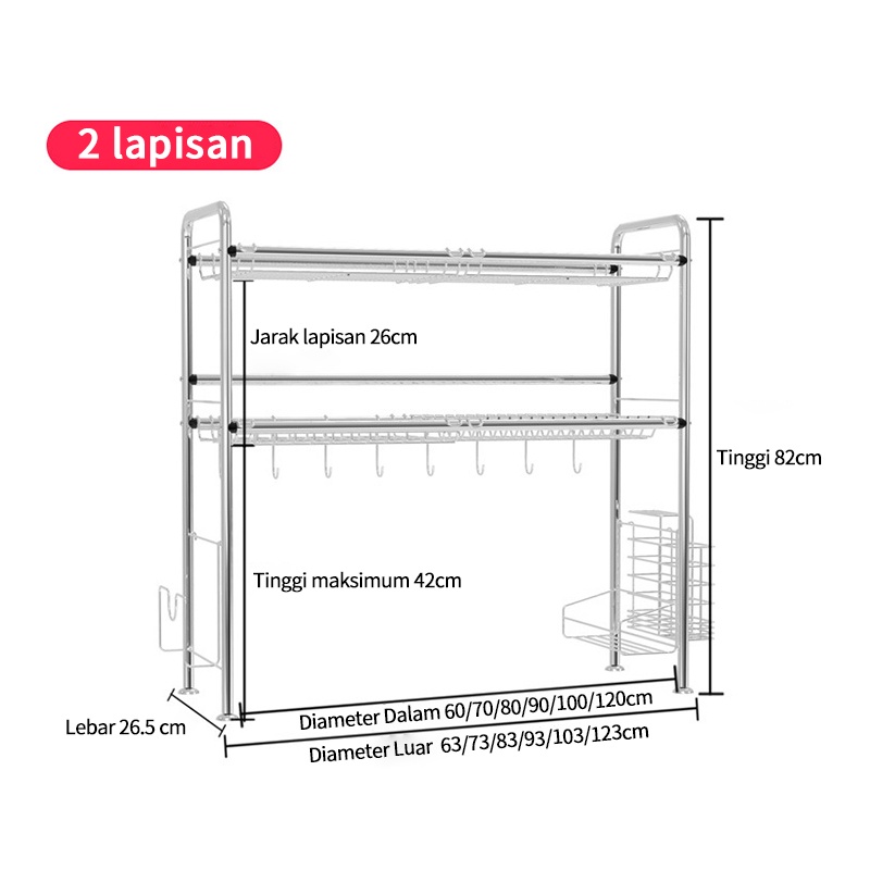 Rak Dapur Stainless Rak Wastafel Rak Piring Dan Peralatan Dapur Kokoh Kuat Rak