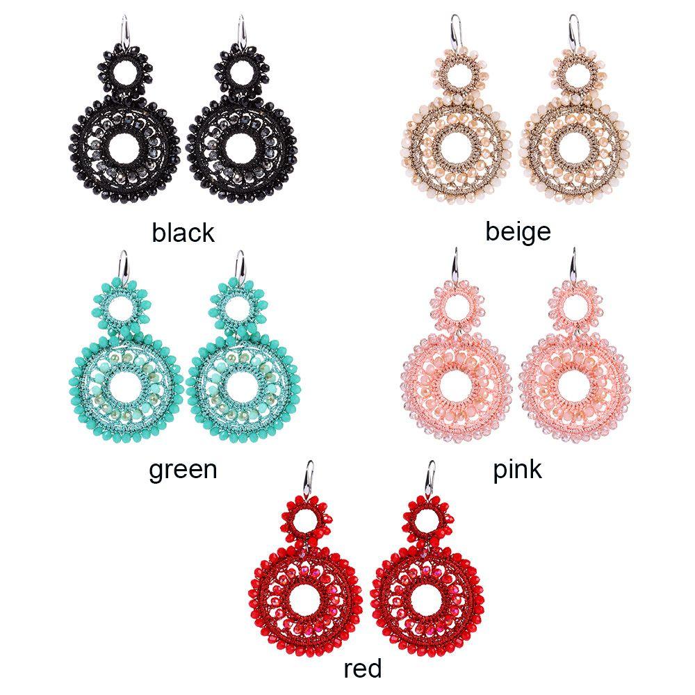 R-flower 1pasang Manik-Manik Anting Vintage Aksesoris Perhiasan Handmade Boho Beaded