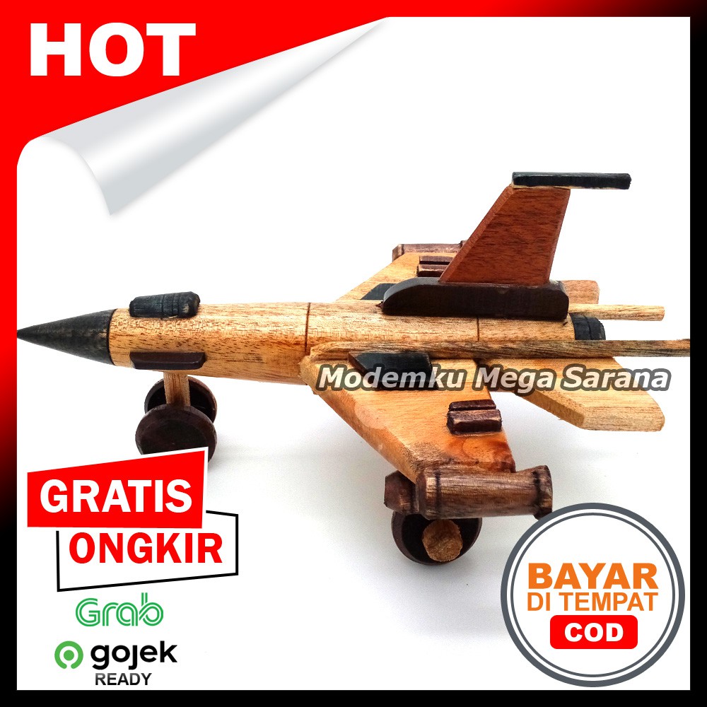 Miniatur Pesawat Tempur F16 Kayu 19x15x9 cm