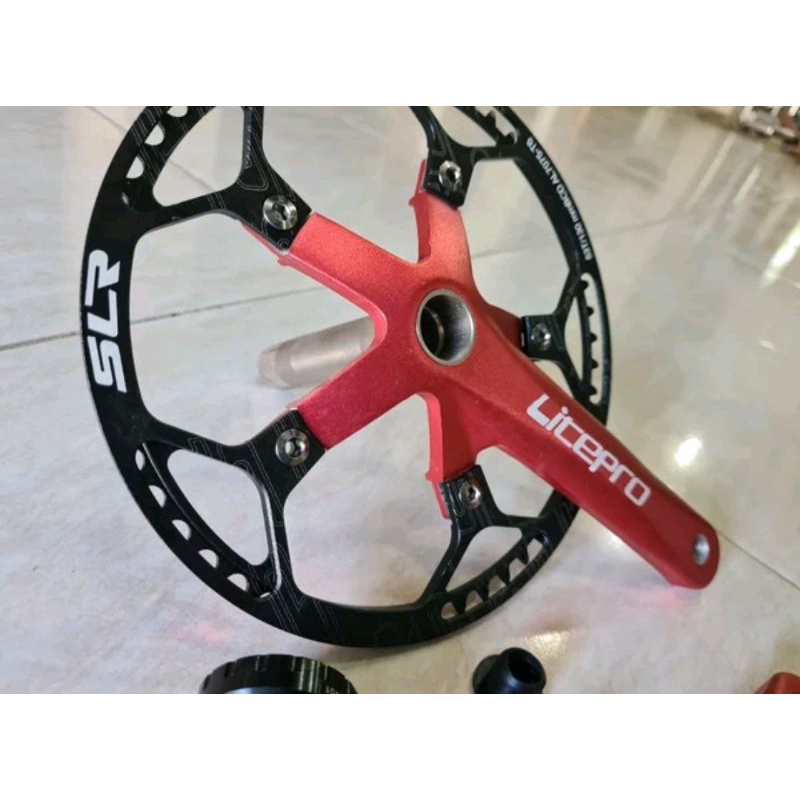 CrankSet Crank HT2 Hollowtech II Merk Litepro Merah red include BB Arm 170 mm Folding bike Seli