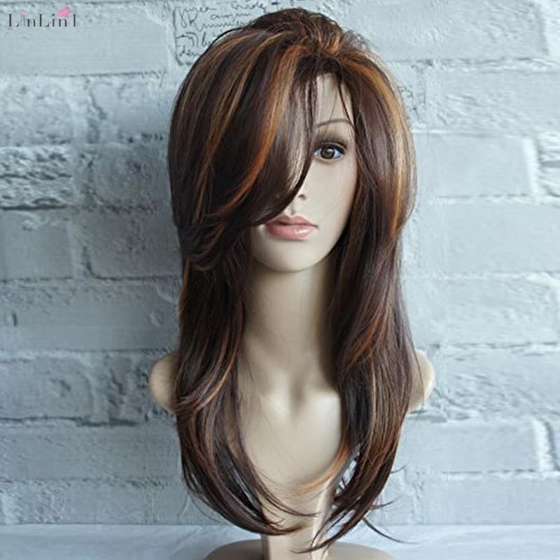 Wig brown pirang blonde rambut palsu gelombang panjang premium