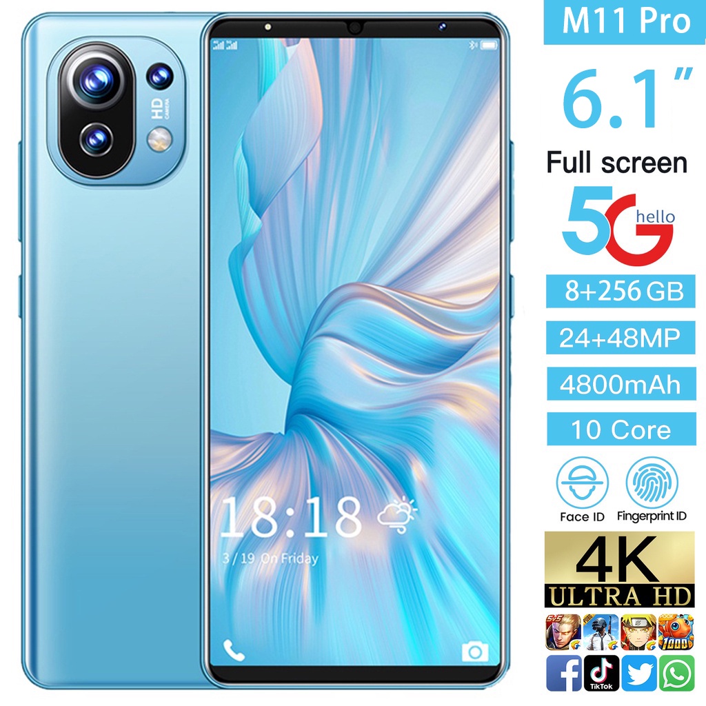 【COD】Hp  11 Pro Ponsel Jaminan Kualitas Handphone RAM 8GB ROM 256GB  Dual Card SIM hp murah 6.1Inci 