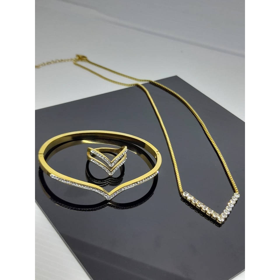 Gelang Titanium Fuji / Gelang Aurel V Viral / Satu Set Gelang dan Cincin Fuji / Anti Karat dan Luntur / Awet Tahan Lama