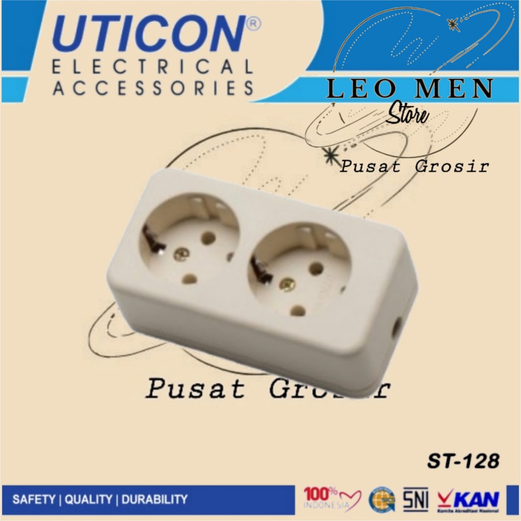 Stop Kontak UTICON 2 LUBANG~Stop Kontak ARDE UTICON 2 LUBANG~UTICON~ST-128~CREAM~SNI