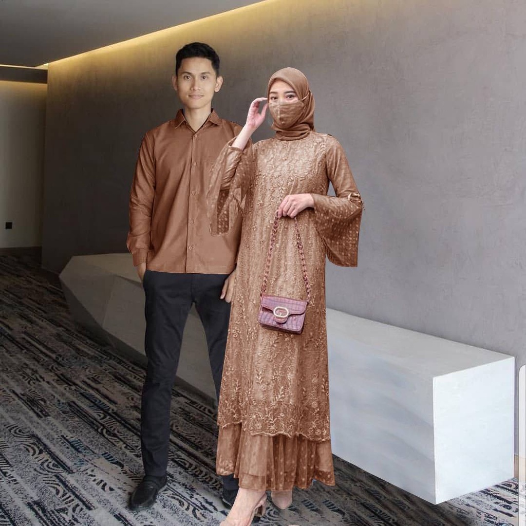 CP GELA / Couple Gamis brukat tile Mx gela / set pakaian couple muslim lebaran 2022 / KAPEL KONDANGAN TERBARU