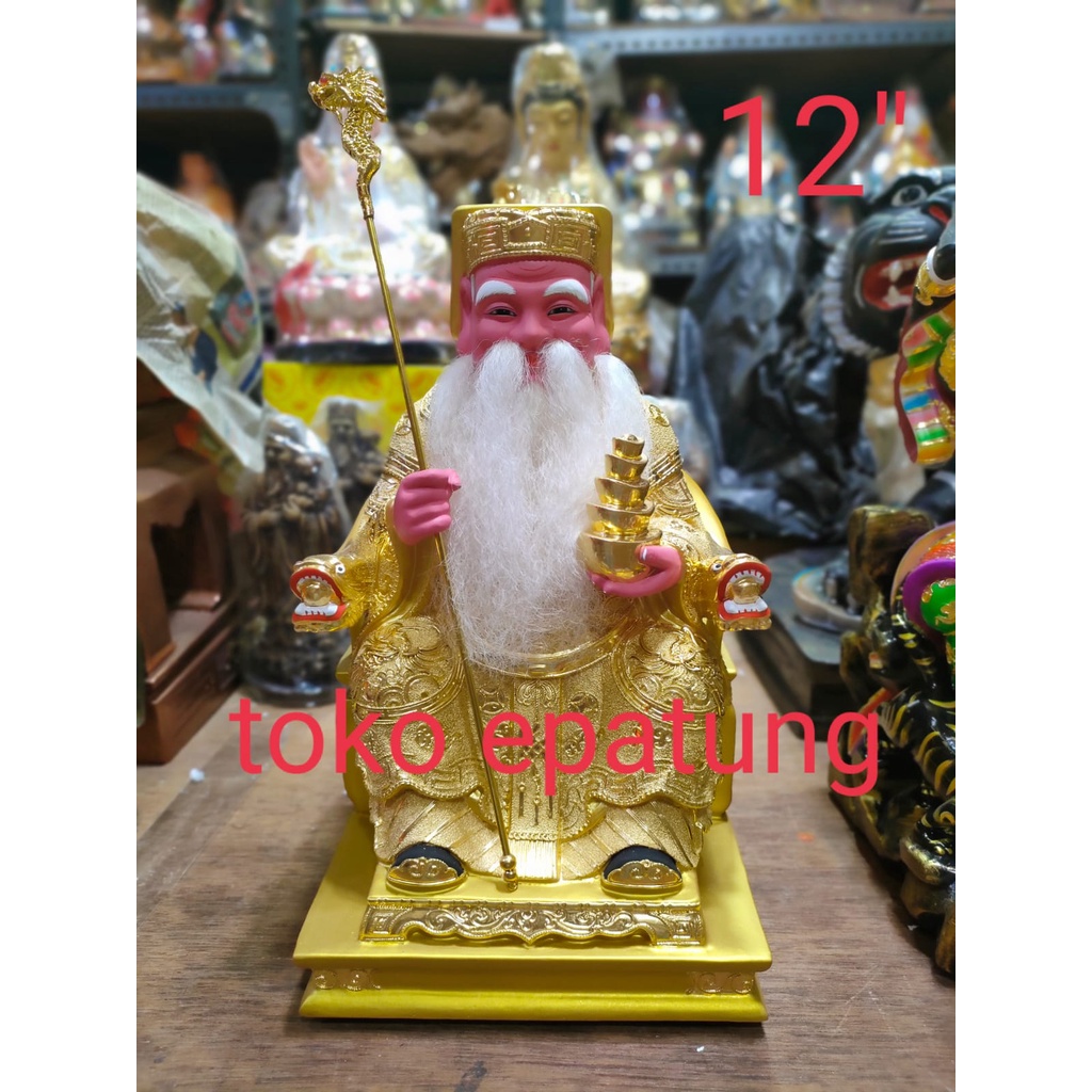 patung dewa bumi / hok tek / ta pe kong -12 inch - emas - kayu