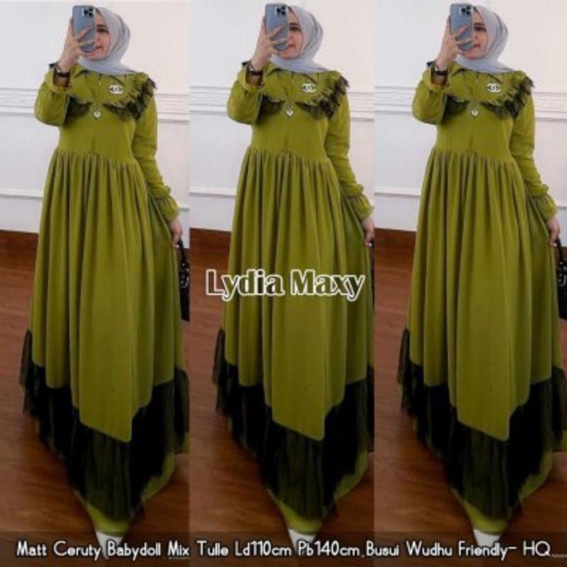 Lydia maxy // gamis ceruty babydol kombinasi tulle