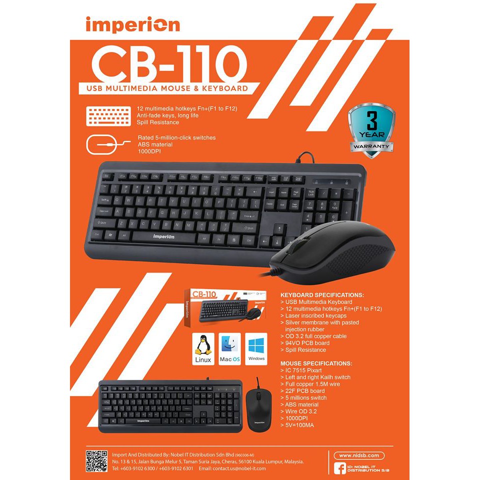 Keyboard mouse imperion multimedia combo wired usb cb-110 - imperion cb110