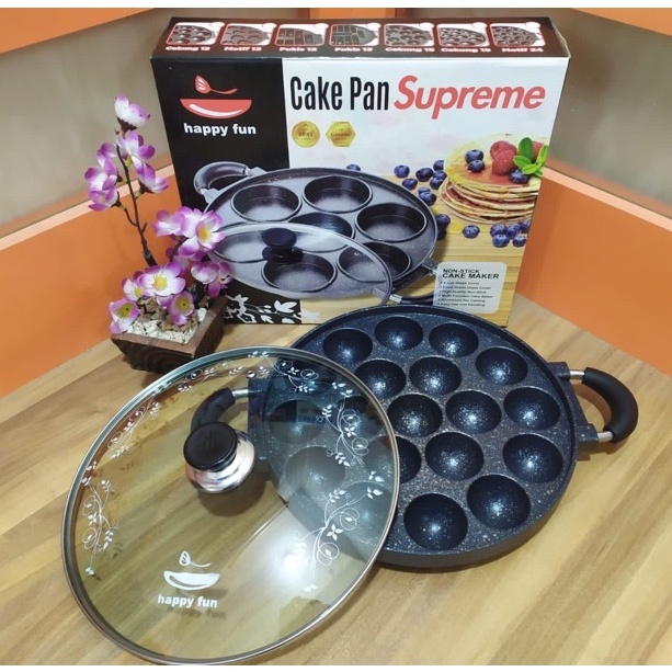 Cetakan Kue 19 Lubang Takoyaki Happy Fun / Loyang Telur Bulat Teflon Anti Lengket