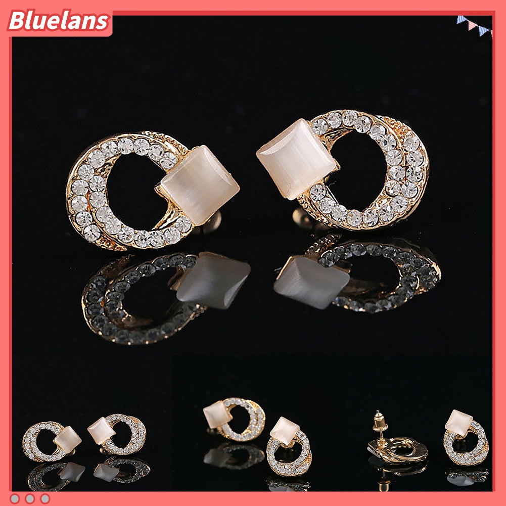 Bluelans 1 Pair Fashion Women Lady Elegant Crystal Rhinestone Ear Stud Gold Tone Earrings