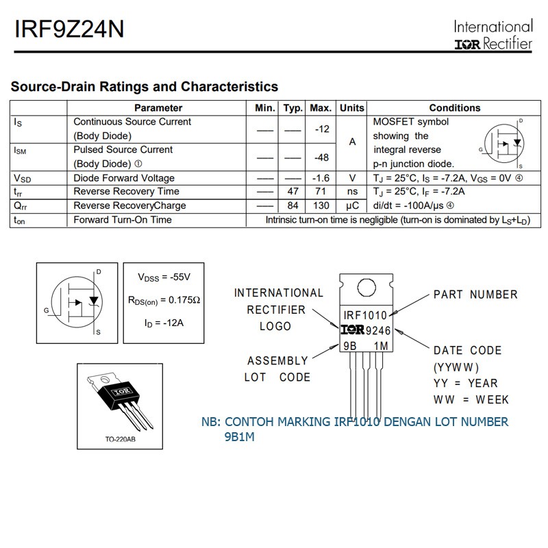 TRANSISTOR IRF9Z24N TO-224 TR IRF 9Z24N TRANSISTOR F9Z24N UNTUK MESIN LAS IRF9Z24