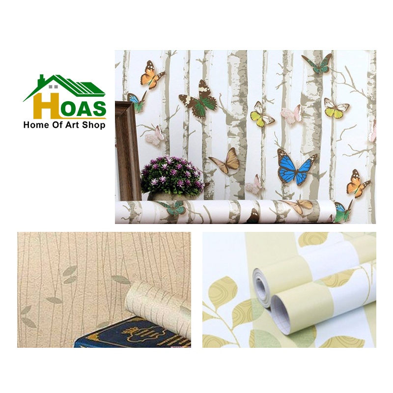 Hoas Wallpaper Dinding 45cm x 8m Motif dan Karakter Premium High Quality Motif Bambu Motif Kupu-kupu