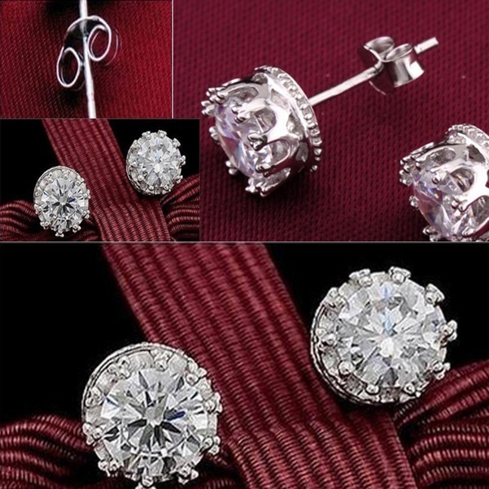 Hu Hu Hu Hu Hu Alat Bantu Pasang Kacamata♡ Anting Tusuk Bentuk Bulat Motif Mahkota Hias Kristal Cubic Zirconia Untuk Wanitahadiah