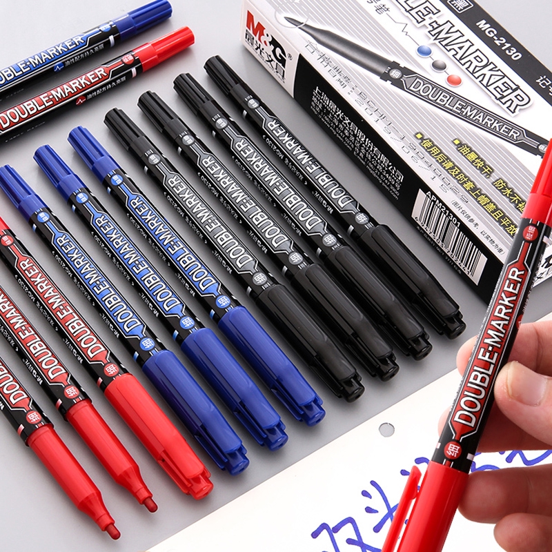 M &amp; G Double-ended Marker Pen Anak Kepala Kecil Lukisan Strokes Graffiti Pen Alat Tulis Siswa MG2130