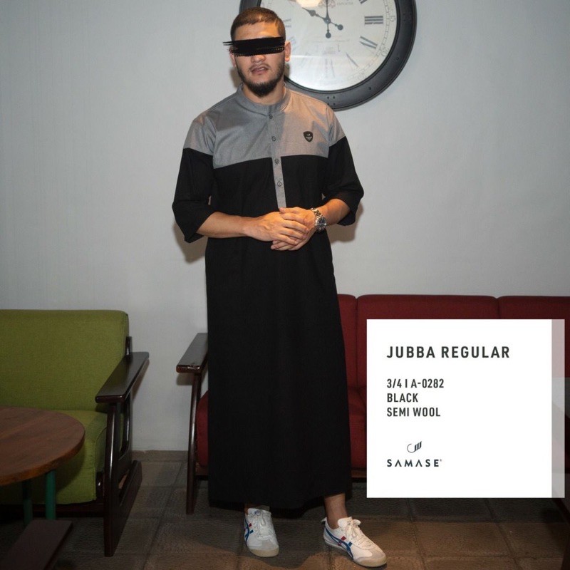Samase Jubba Reguler Panjang 3/4 | Jubah | Black | Hitam | Semi Wool | A-0282