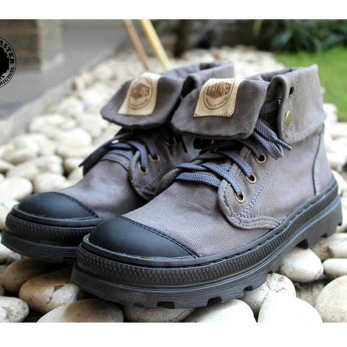 ORIGINAL BM PALADIUM - sepatu boots pria bahan kanvas sol karet tebal - Cokelat, 39 Berkualitas