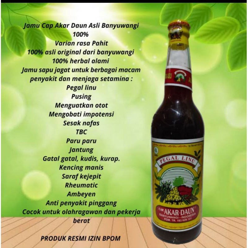 Jamu Pegal Linu Asam Urat Kolestrol Cap Akar Daun Varian Pahit 600 ml
