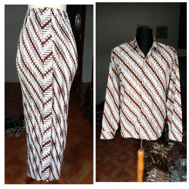 New Setelan Baju Atasan Kemeja Cowok Rok Span Lilit Batik Wanita Couple Batik Sarimbit Pesta Kondang