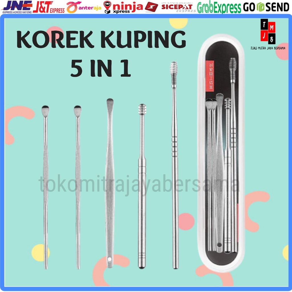 ALAT PEMBERSIH TELINGA 5 PCS KOREK KUPING STAINLESS STEEL 5in1 5 IN 1