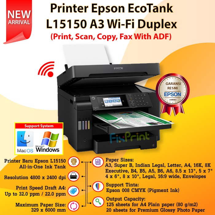 Printer Epson EcoTank L15150 A3 WiFi Duplex Print Scan Copy Fax All In One