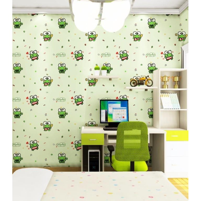 Wallpaper Dinding Untuk Kamar Anak Motif Keropi Hijau/Wallpaper Kids