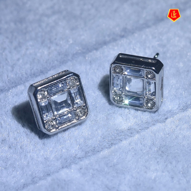 [Ready Stock]Creative Inlaid Square Diamond Stud Earrings