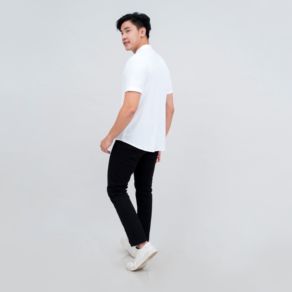 BROGUY Kemeja Pria Lengan Pendek Putih Kerah Sanghai Casual Polos Slimfit Size M - XXL