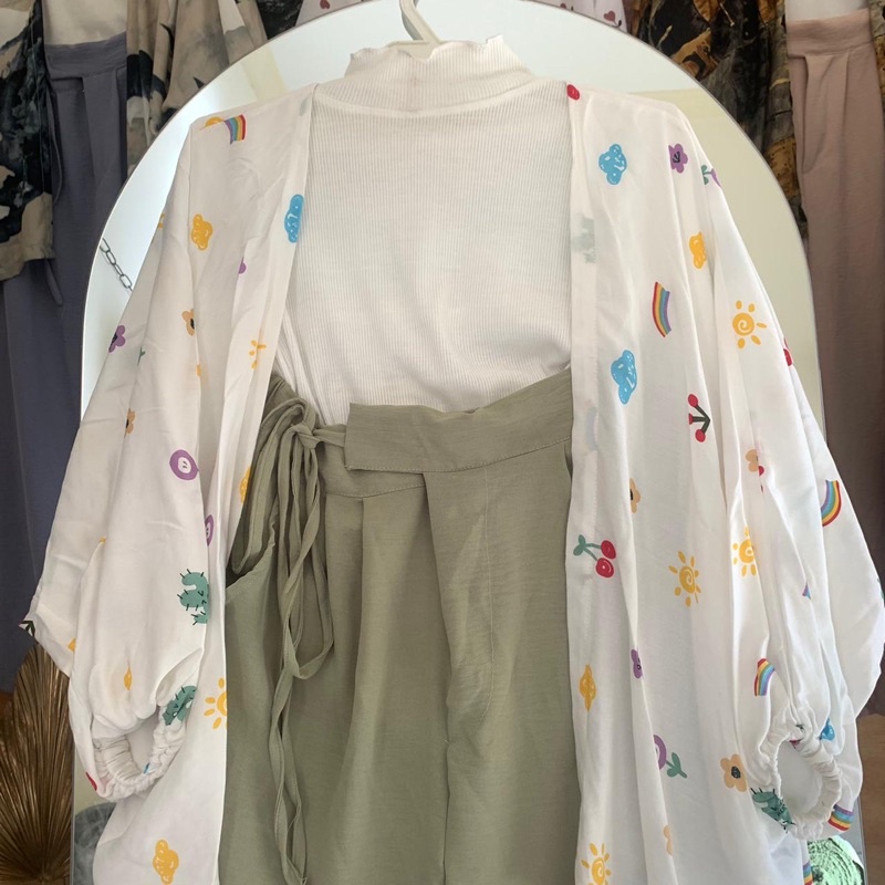 ONE SET KIYOWO OUTER / CRINKLE PANTS-R white sage tali