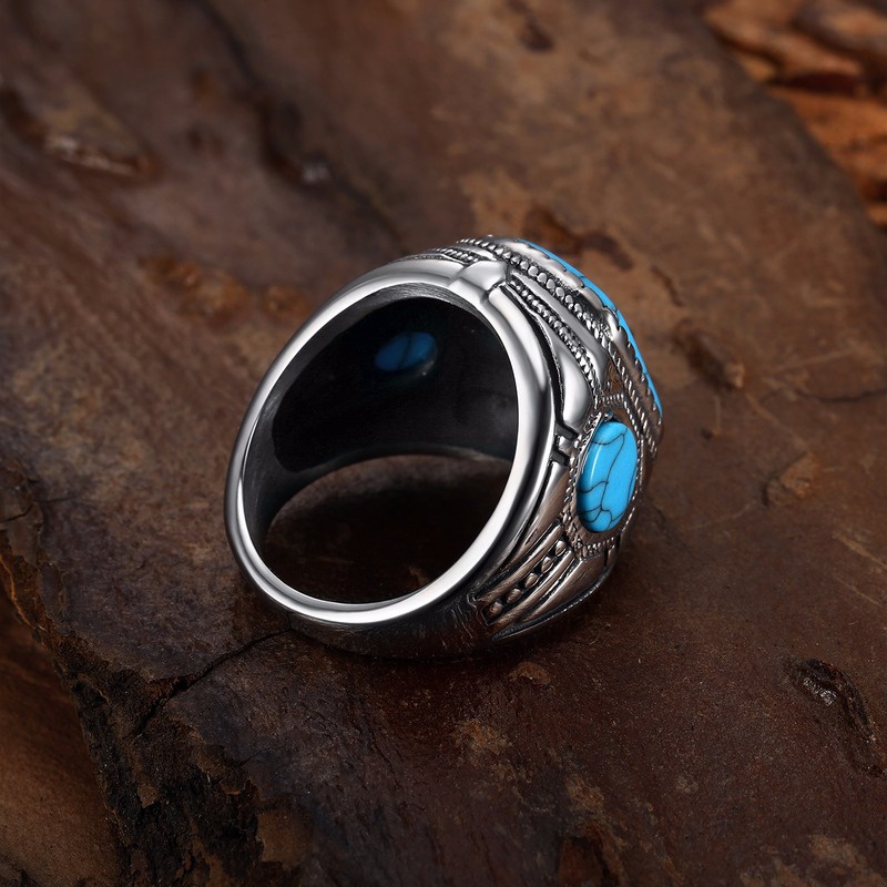 Cincin Turquoise Bahan Stainless Steel Gaya Retro Untuk Pria Suvenir Pernikahan