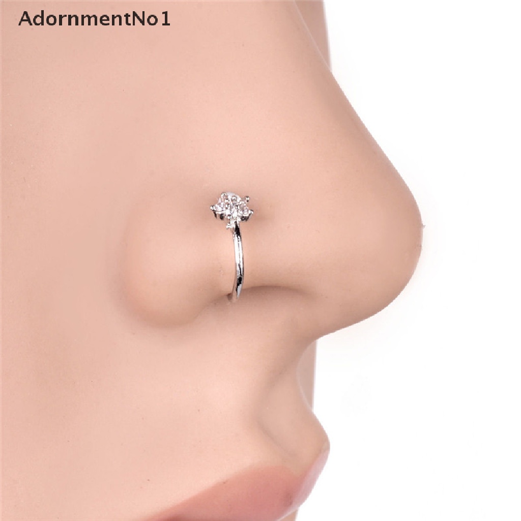 (AdornmentNo1) Anting Tindik Hidung / Telinga Bahan Stainless Steel Hias Kristal Untuk Wanita