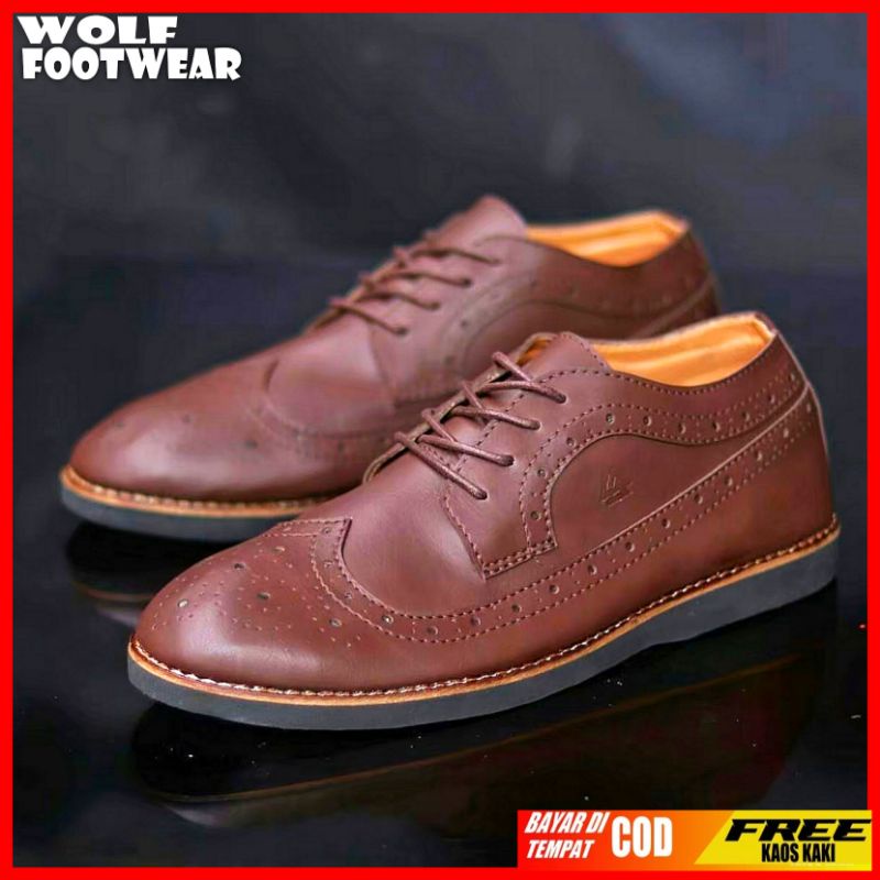 WOLF x SAGA| Sepatu wingtip pria kulit asli sepatu pantofel klasik Model Luiz