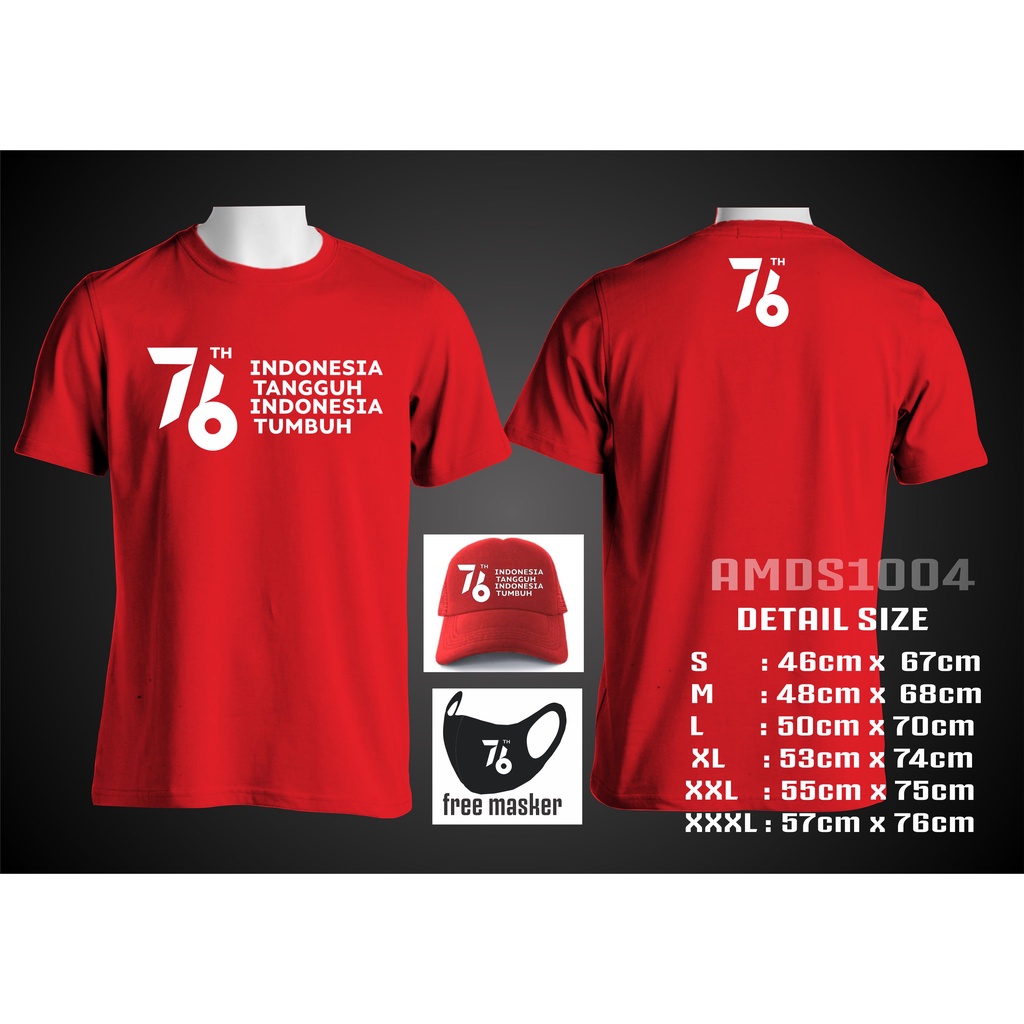 Kaos Hut Ri 76 Plus Topi Free Masker