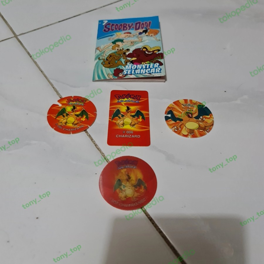 Pokemon Tazos Coin Spin Kartu Nama Hologram Charizard Fire Chiki Jadul