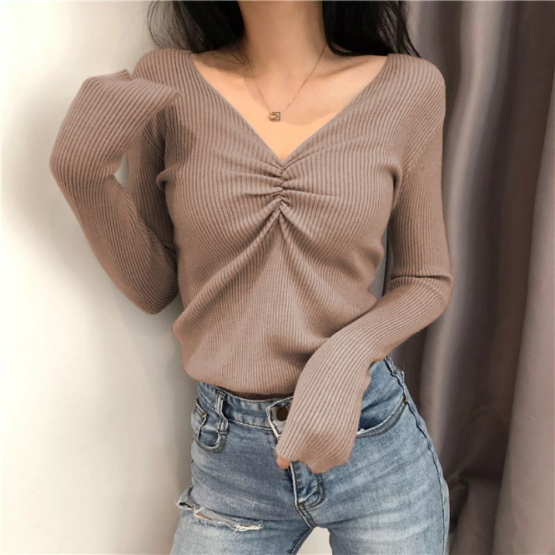 Blouse V neck knit