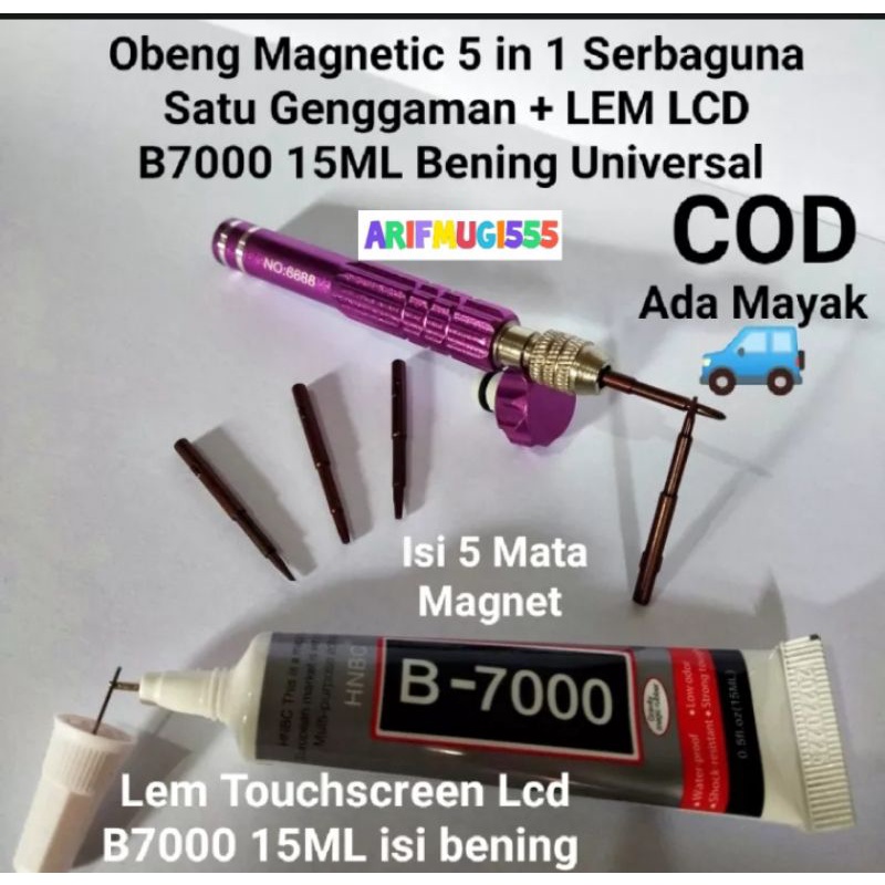 OBENG SET OPENING 5 IN 1 MAGNETIC ISI 5 MATA DAN LEM PEREKAT KESING B7000 15 MILI