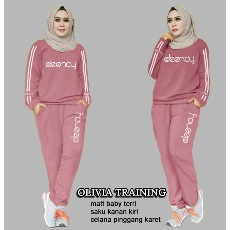 ELDE 12 - SETELAN WANITA L XL XXL 3XL St jumbo marimar Olivia Olah Raga Wanita , Baju Senam , Termurah , Baju Training Bahan babyterry + celana pinggang karet pake saku