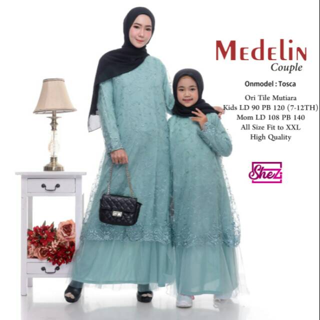 Medelin couple moms and kids (READY STOK) dress brokat gown couple gamis ootd kondangan ootd lebaran