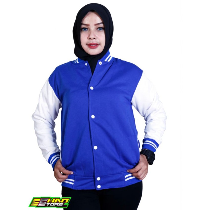 Jaket Baseball Polos Varsity Pria Wanita bahan Tebal