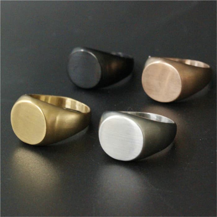 Cincin Titanium Gold Ring Oval Plate Cincin Emas Couple Ring Signet Top Quality