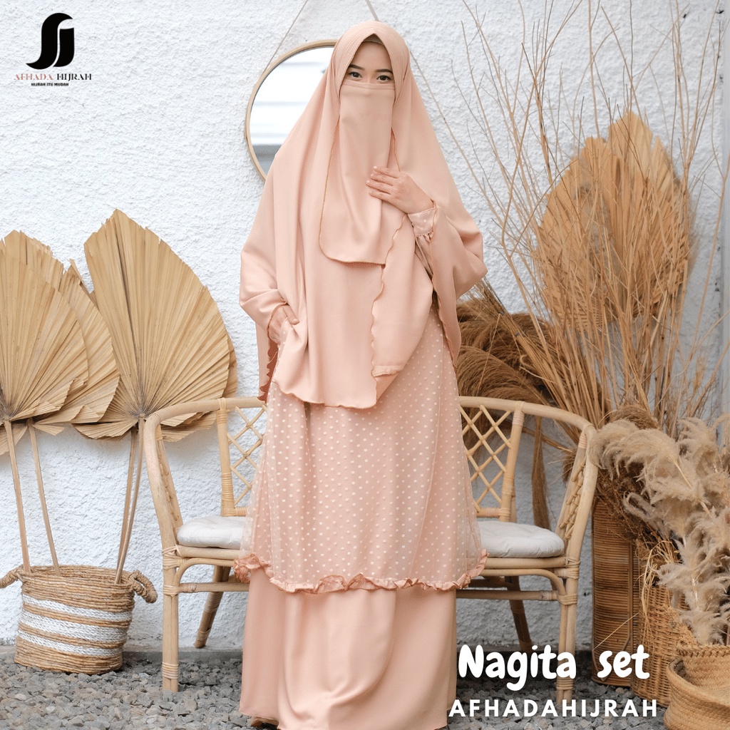 Afhadahijrah - Gamis syari jilbab cadar Nagita katun baju set hijab instan free niqab terbaru