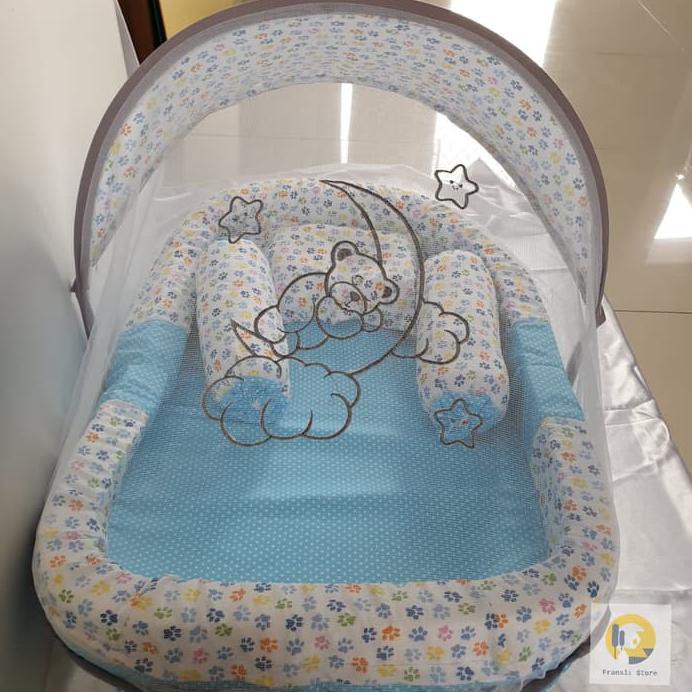 Kasur Bayi/ Baby Matras Merk Omiland Set Kelambu Warna Biru