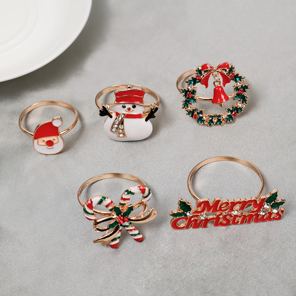 Cincin Serbet Bahan Logam Motif Santa Snowman Untuk Dekorasi Natal