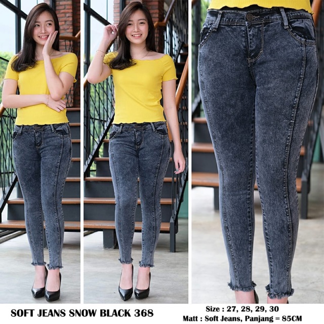 [REAL PIC ] SOFT JEANS SNOW BLACK 368 - skinny jeans premium wanita