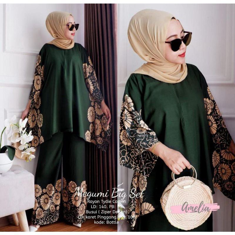 Setelan Wanita Jumbo Ld 140 Big Size Set Megumi Fashion Modern One Set Tiedye Hitam